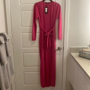 NastyGal hot pink belted duster